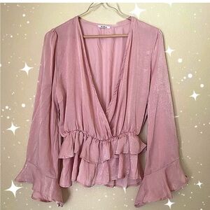 Elegant Pink Ruffle Blouse
